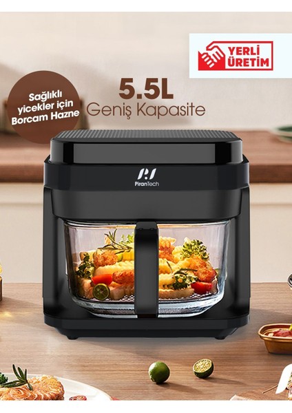5.5l Hazneli Airfryer Siyah, Geniş Kullanım Alanı, Pratik ve Leziz Yemekler