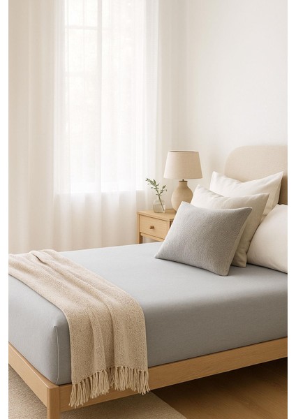 Tek Kişilik Düz Penye %100 Pamuklu Lastikli Çarşaf 100X200 cm Newsheet Gri