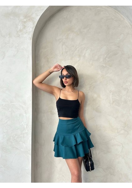 Valonlu Fırfırlı Etek Yeşil S24681 fırsatları