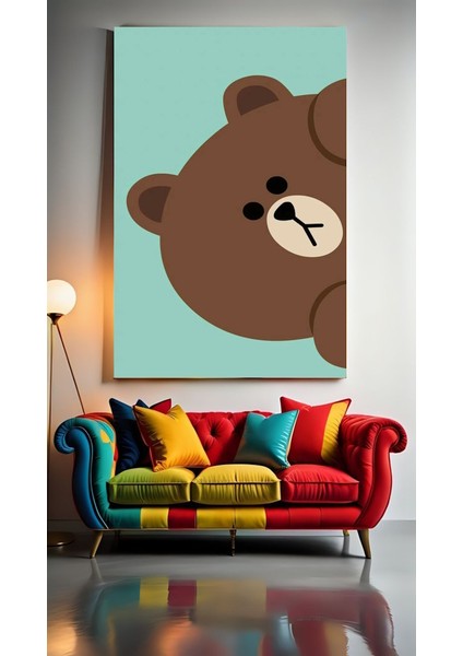 Çocuk Odası Kreş Kahverengi Ayı Ev Duvar Salon Güzellik Salonu Ofis Dükkan Dekarasyon Kanvas Tablo