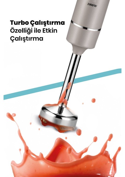 Paslanmaz Çelik 1000W El Blender, 4 Bıçak, Sessiz, 2 Kademeli, Gri modelleri
