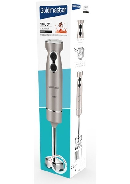 Paslanmaz Çelik 1000W El Blender, 4 Bıçak, Sessiz, 2 Kademeli, Gri