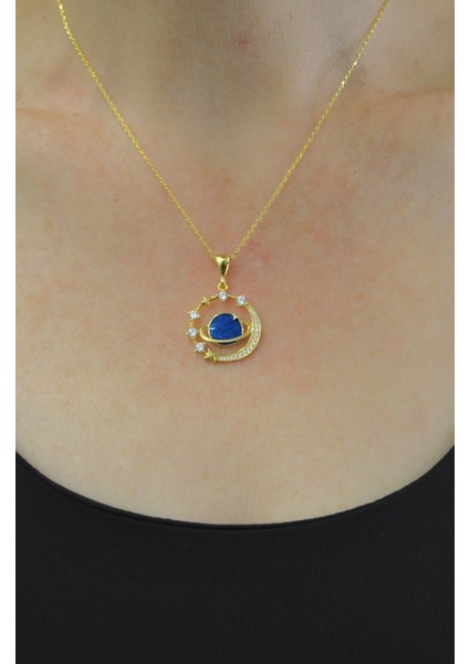 Mineli Işıltılı Satürn Kadın Kolye | 925 Ayar Gümüş modelleri