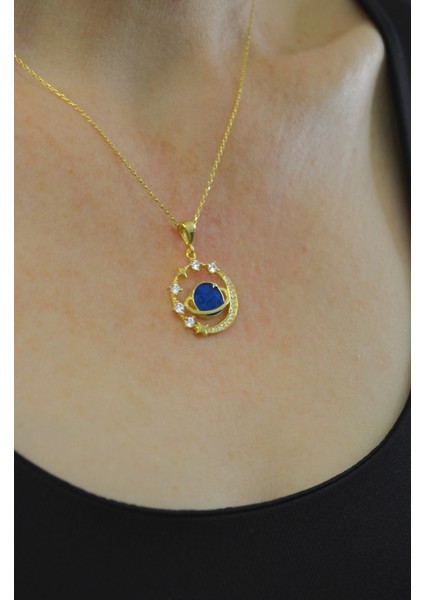 Mineli Işıltılı Satürn Kadın Kolye | 925 Ayar Gümüş fırsatları