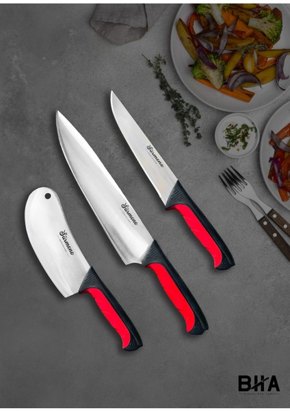 Sürmene Noché Kasap Şef Satır Üç Parça Büyük Bıçak Seti