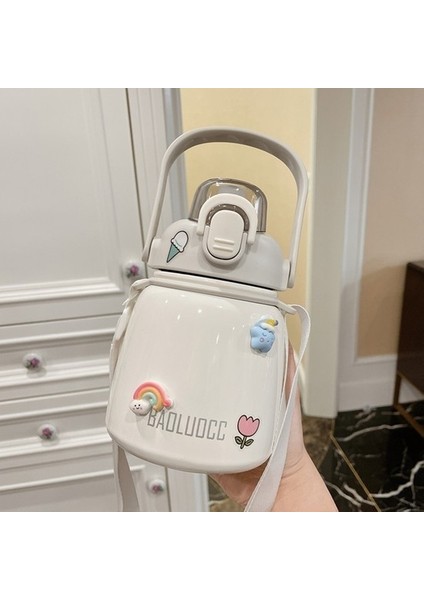 650ML Sevimli Desenli Sızdırmaz Su Matarası - Gri (Yurt Dışından)