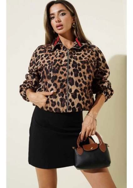 Leopar Desenli Astarlı Ceket Siyah T1192 fiyatları