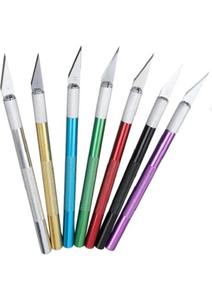 Renkli Kretuar Bıçağı Ucu Sivri Hobi Maket Bıçağı 5 Uç Yedekli - 1 Adet