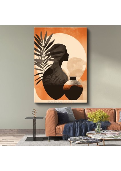 Gün Batımı Silueti - Minimalist Kadın Profili Kanvas Tablo