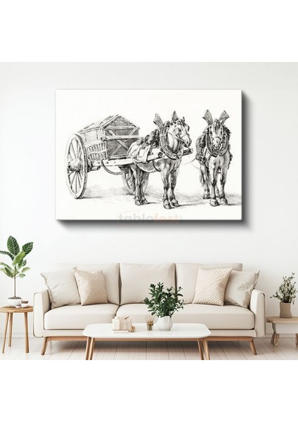 Çift Atlı Araba - Nostaljik Taşıma Aracı Kanvas Tablo