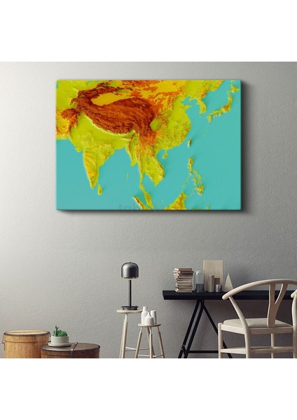 Asya - Fiziki Haritası Kanvas Tablo