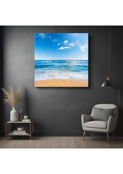 Turkuaz Deniz - Altın Kumsal Sahil Manzarası Kanvas Tablo