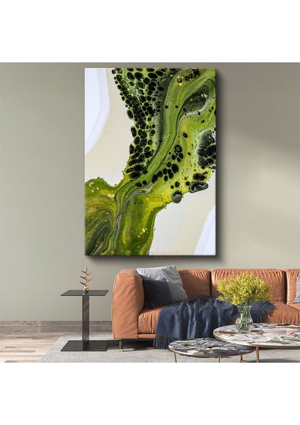 Yeşil Akışkan - Organik Kabarcıklar Soyut Doku Kanvas Tablo