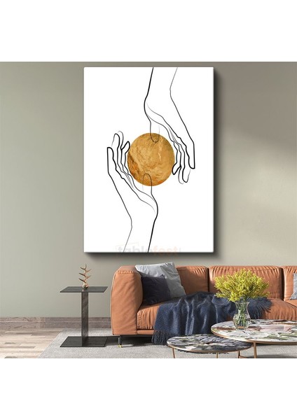 Altın Küre - Minimalist Çizgi Sanatıyla Eller Arasında Denge Kanvas Tablo
