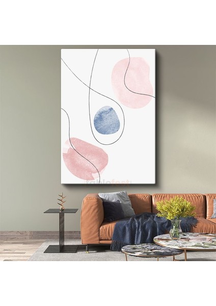 Minimalist Çizgiler - Pembe Mavi Soyut Formlar Kanvas Tablo