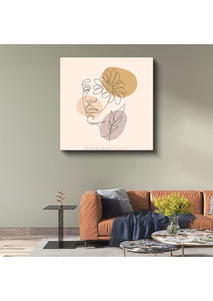 Çiçekli Profil - Botanik Detaylı Minimalist Çizim Kanvas Tablo