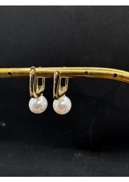 Tek Taşlı Gold Inci Gümüş Küpe modelleri