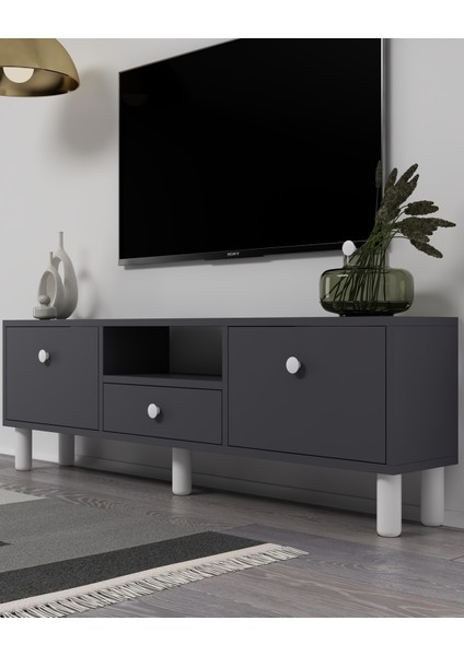 1310DROPCT-1 Bohem Tv Sehpası Antrasit-Beyaz Kulp