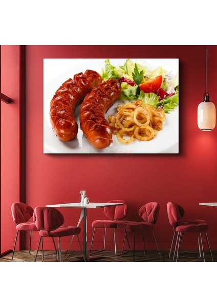 Izgara Sosis - Karamelize Soğan ve Taze Salata ile Kanvas Tablo