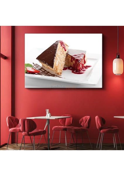 Çikolatalı Pasta - Meyve Soslu Dilim Kanvas Tablo