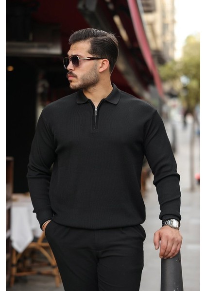 Erkek Selanik Örme Yakalı Uzun Kollu Triko
