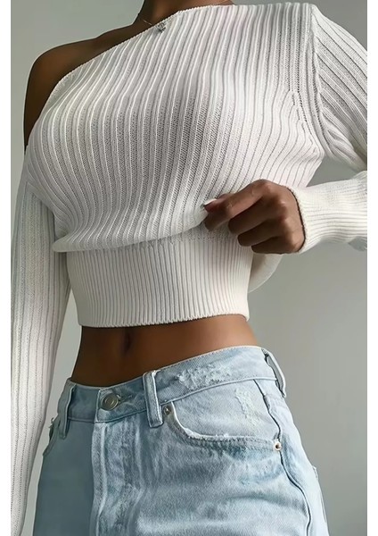 Omuz Açık Kabartmalı Kadın Triko Kazak P-00018476