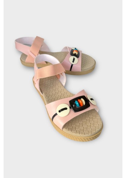 Lastikli Boncuk Detaylı Günlük Kadın Sandalet Pudra - Siyah fiyatları
