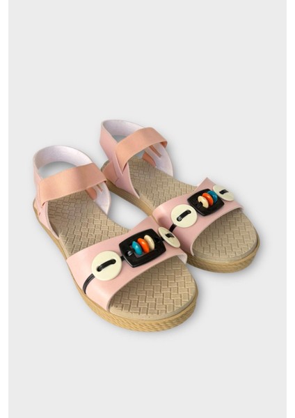 Lastikli Boncuk Detaylı Günlük Kadın Sandalet Pudra - Siyah fırsatları