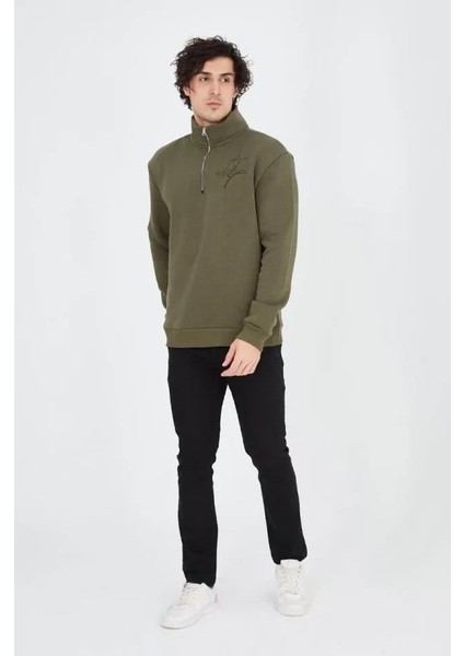 Erkek Yarım Fermuarlı Baskılı Sweat - Yeşil fiyatları