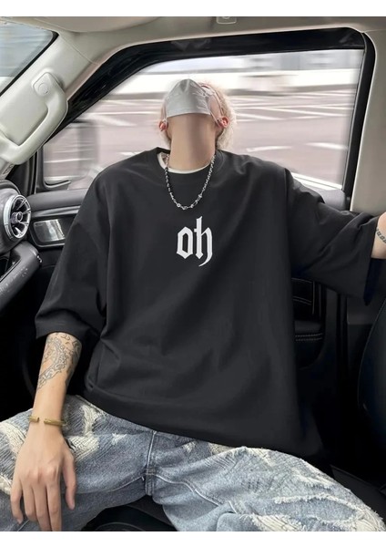 Baskılı Oversize Bisiklet Yaka T-Shirt - Siyah fiyatları