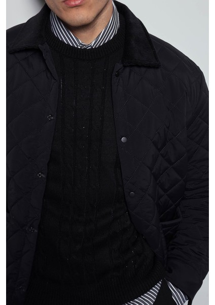 Erkek Oversize Fitilli Yaka Detaylı Kapitone Ceket Siyah fiyatları