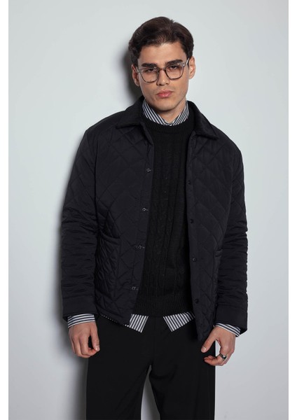 Erkek Oversize Fitilli Yaka Detaylı Kapitone Ceket Siyah fırsatları