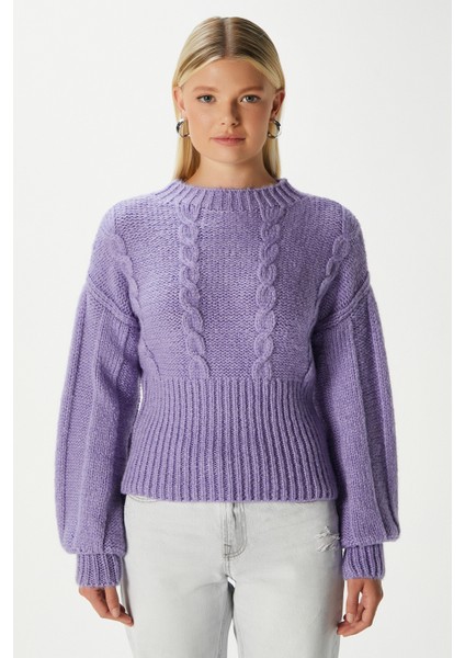 Kadın Stay Yumuşak Doku Saç Örgü Kalın Mor Triko Kazak KZ00174