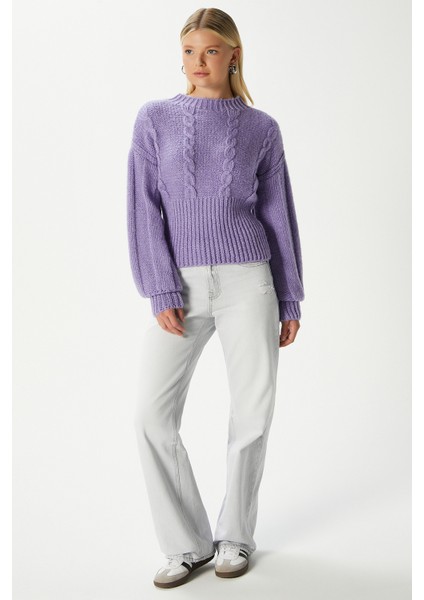 Kadın Stay Yumuşak Doku Saç Örgü Kalın Mor Triko Kazak KZ00174 indirimleri