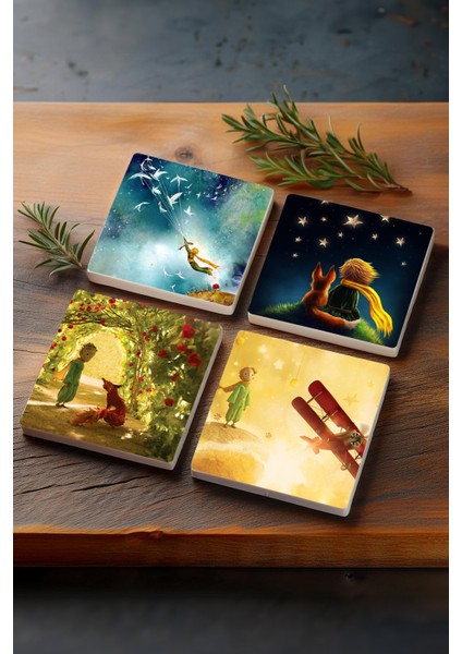 Sarı Taş Bardak Altlığı 4'lü Set 10X10CM Masaüstü Koruyucu