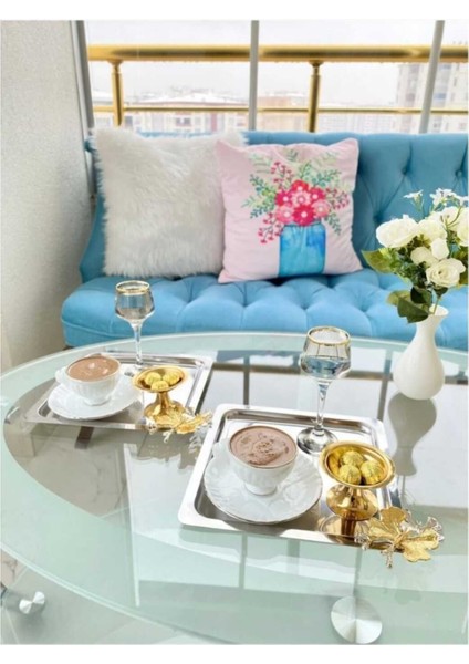 6'lı Lüx Kare Kelebekli Titanyum Kaplama Sunum Tepsisi, Çay Kahve Ikramlik modelleri