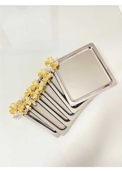 6'lı Lüx Kare Kelebekli Titanyum Kaplama Sunum Tepsisi, Çay Kahve Ikramlik fırsatları