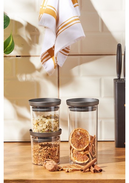 3'lü Küçük Gri Saklama Kabı Seti, Pratik ve Şık Mutfak Düzeni Sağlar