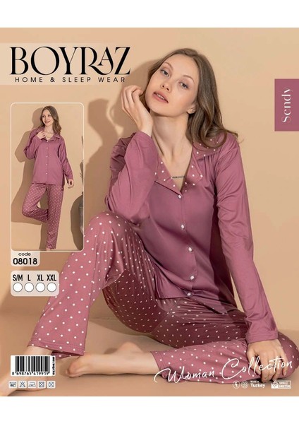 Boyraz 08018 Sendy Kumaş Gömlek Yaka Pijama Takımı