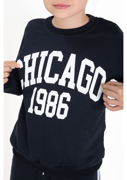 Lacivert Chicago Baskılı Kız Çocuk Şeritli Eşofman Takımı 22728 indirimleri