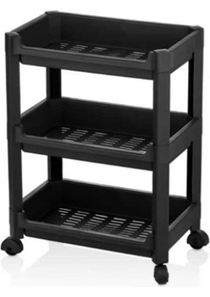 3 Katlı Tekerlekli Organizer Raf, Mutfak Banyo Temizlik, Siyah (22X36X48CM) fırsatları