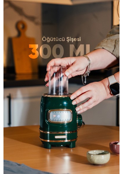 Yeşil Kişisel Blender Seti Öğütücülü Smoothie Şişeli 1 Litre Retroblend modelleri