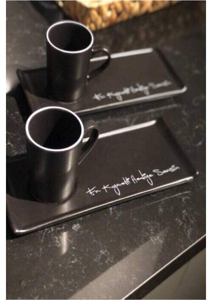 Şık Siyah Espresso Kahve Sunum Seti, Zarif ve Özel Hediye Fırsatı fiyatları