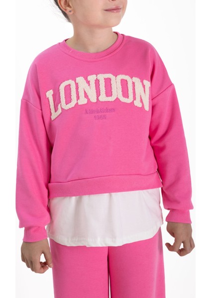 Pembe London Yazılı Nakışlı Kız Çocuk Geniş Paça Eşofman Takımı 22724 fırsatları