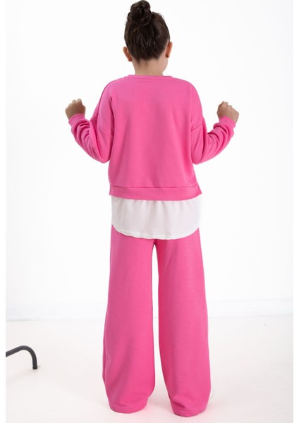 Pembe London Yazılı Nakışlı Kız Çocuk Geniş Paça Eşofman Takımı 22724 indirimleri