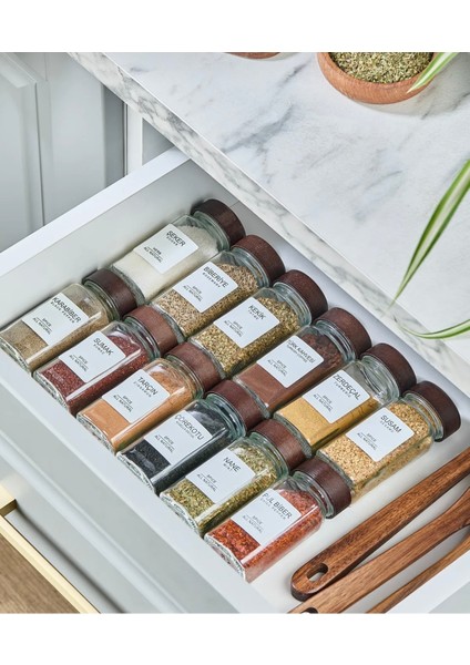 12'li Koyu Bambu Kapaklı Baharatlık Seti, Şık ve Kullanışlı Baharat Saklama Çözümü