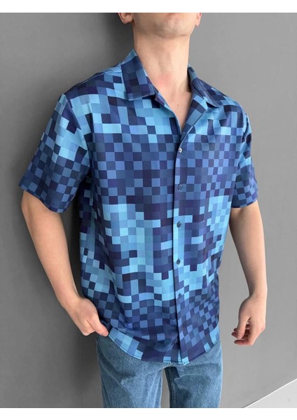 Iki Iplik Kumaş Baskılı Gömlek - Mavi fiyatları