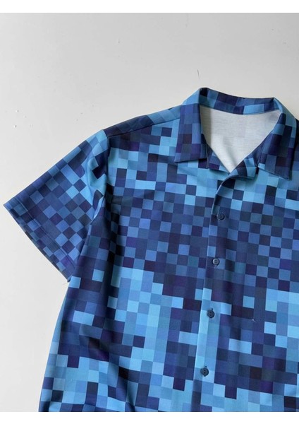 Iki Iplik Kumaş Baskılı Gömlek - Mavi indirimleri
