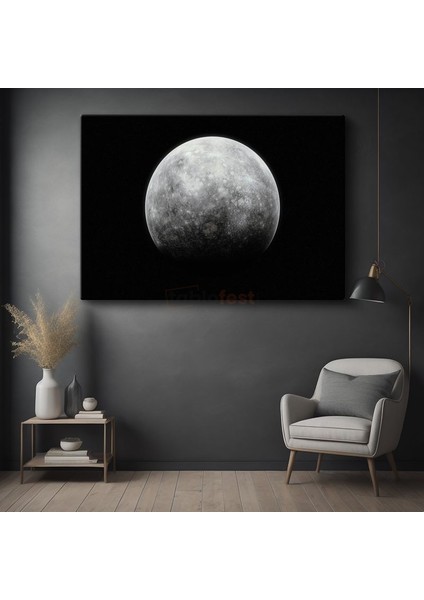 Dolunay - Gzemli Ay Yüzeyi Detayları Kanvas Tablo