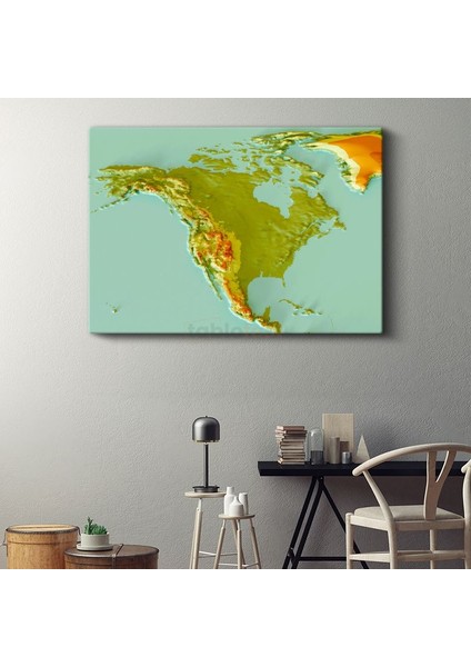 Kuzey Amerika - Fiziki Haritası Kanvas Tablo